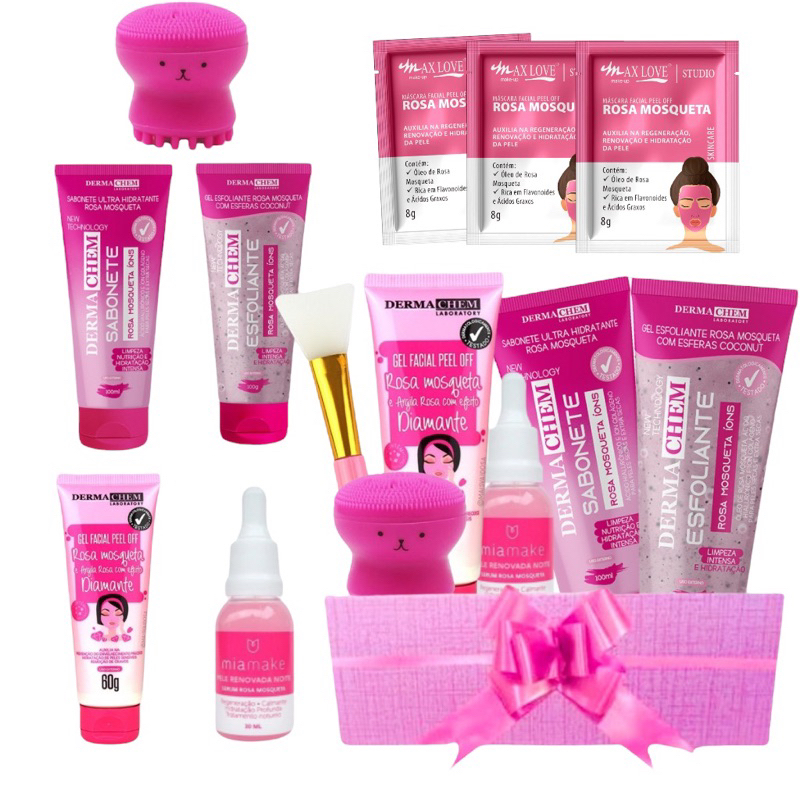 Kit 7 Skin Care Completo Rosa Mosqueta Melhores Marcas Esfoliante e Hidratante