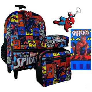 Kit Mochila Rodinha F1 Home Aranha +Toalha e Chaveiro
