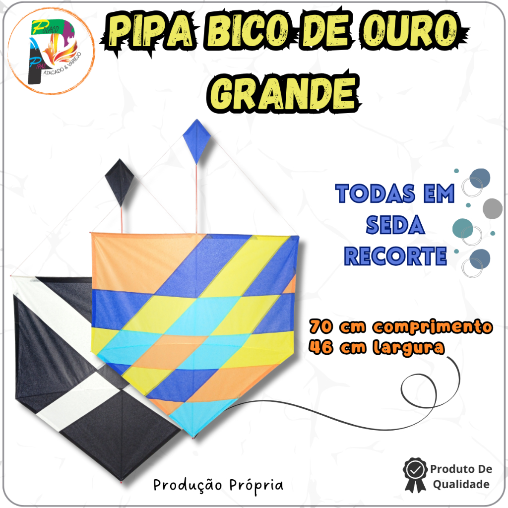Pipa Bico De Ouro Grande 70 Cm De Seda Corte Recorte - 10 Unidades
