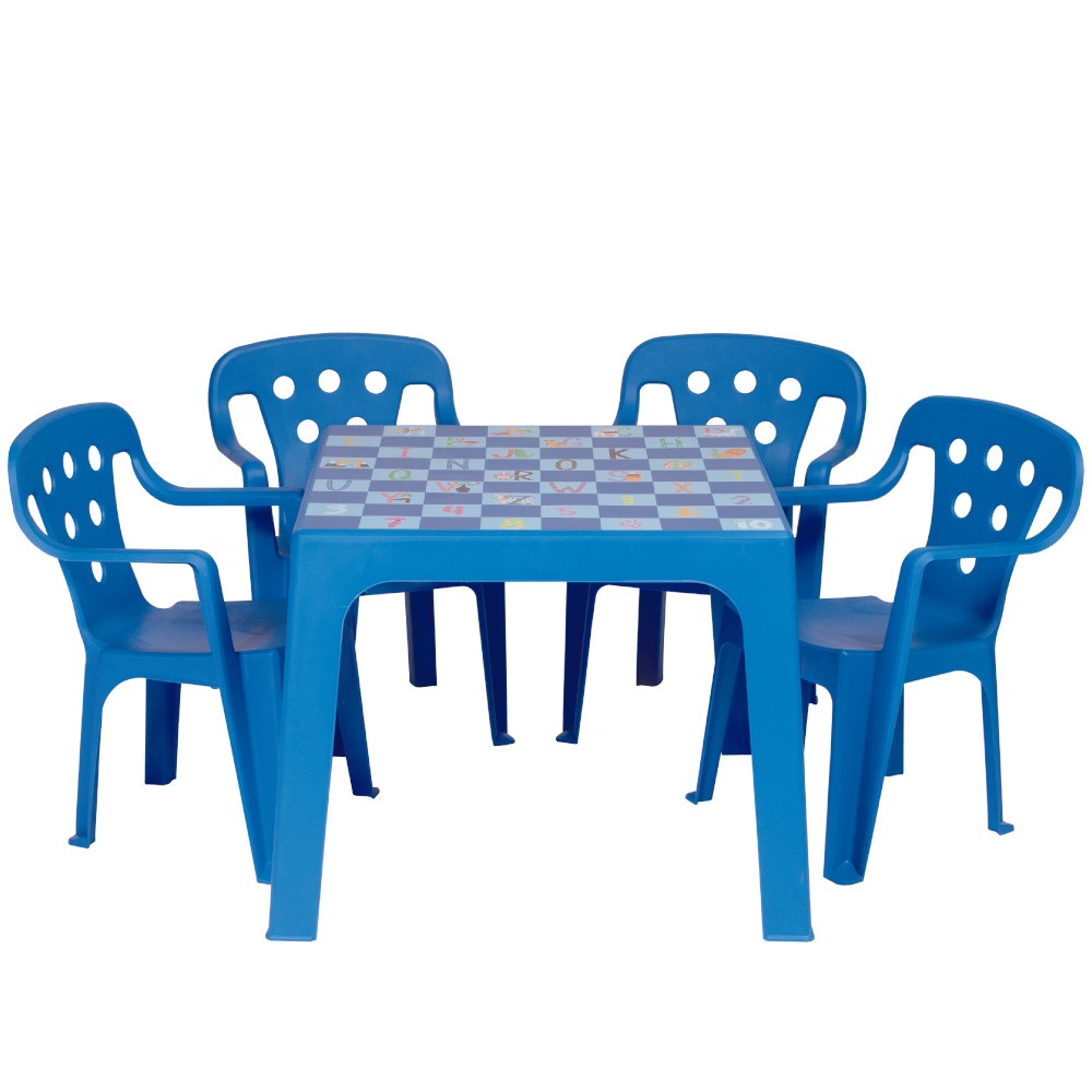 Conjunto Mesa Estampada E 4 Cadeiras Infantil Mor Plástica Azul em Oferta na Shopee