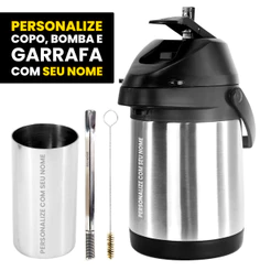 Kit Tereré Inox Garrafa Copo Bomba Bojo Quadrada 04 - Personalize Seu Nome