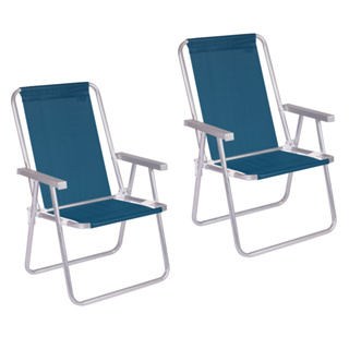 Kit 2 Cadeira Praia Alta Alumínio Conforto 120 kg Mor Azul em Oferta na Shopee