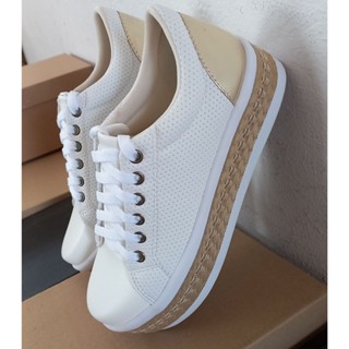 Tênis Casual Perfurado Branco Dourado Plataforma Detalhe corda Sola