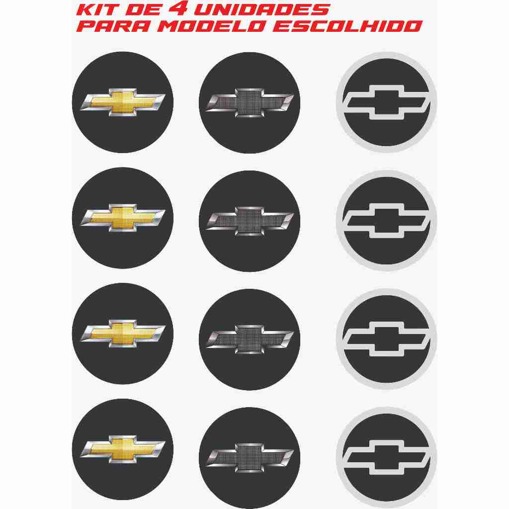Kit Jogo 4 Emblema Adesivo Resinado Para Roda Calota de Carro CHEVROLET GM 48mm