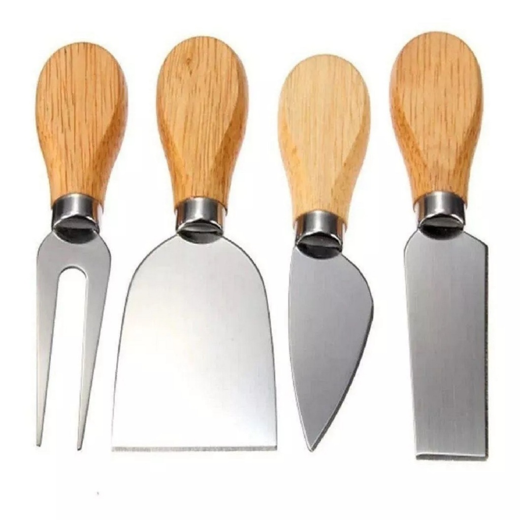 Conjunto Jogo P/ Cortar Queijo 4 Pçs Inox Kit Facas Espátula - TRC8011