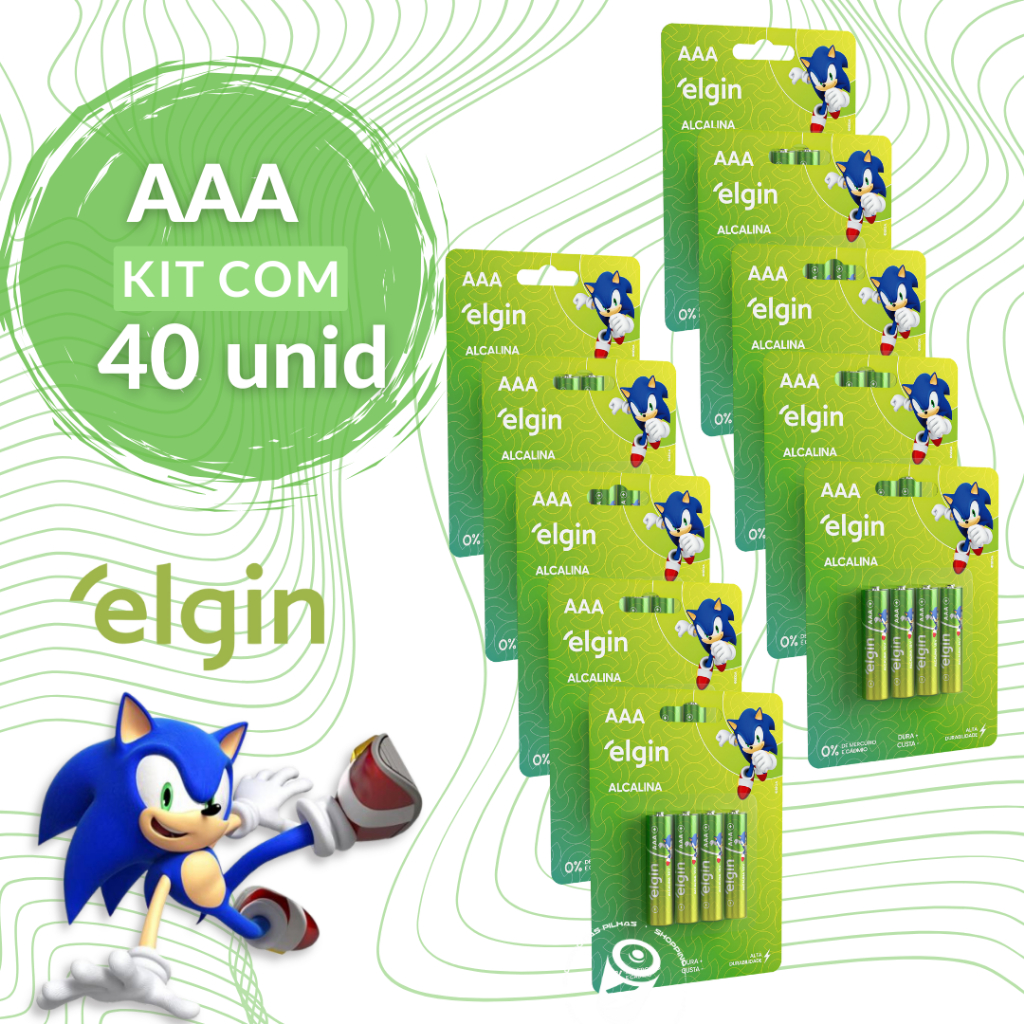 Caixa De Pilha Alcalina Elgin Energy Aaa 10 Cartelas C/ 4 Un