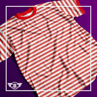Camiseta Estampa Listrada Vermelha Adulto e Infantil