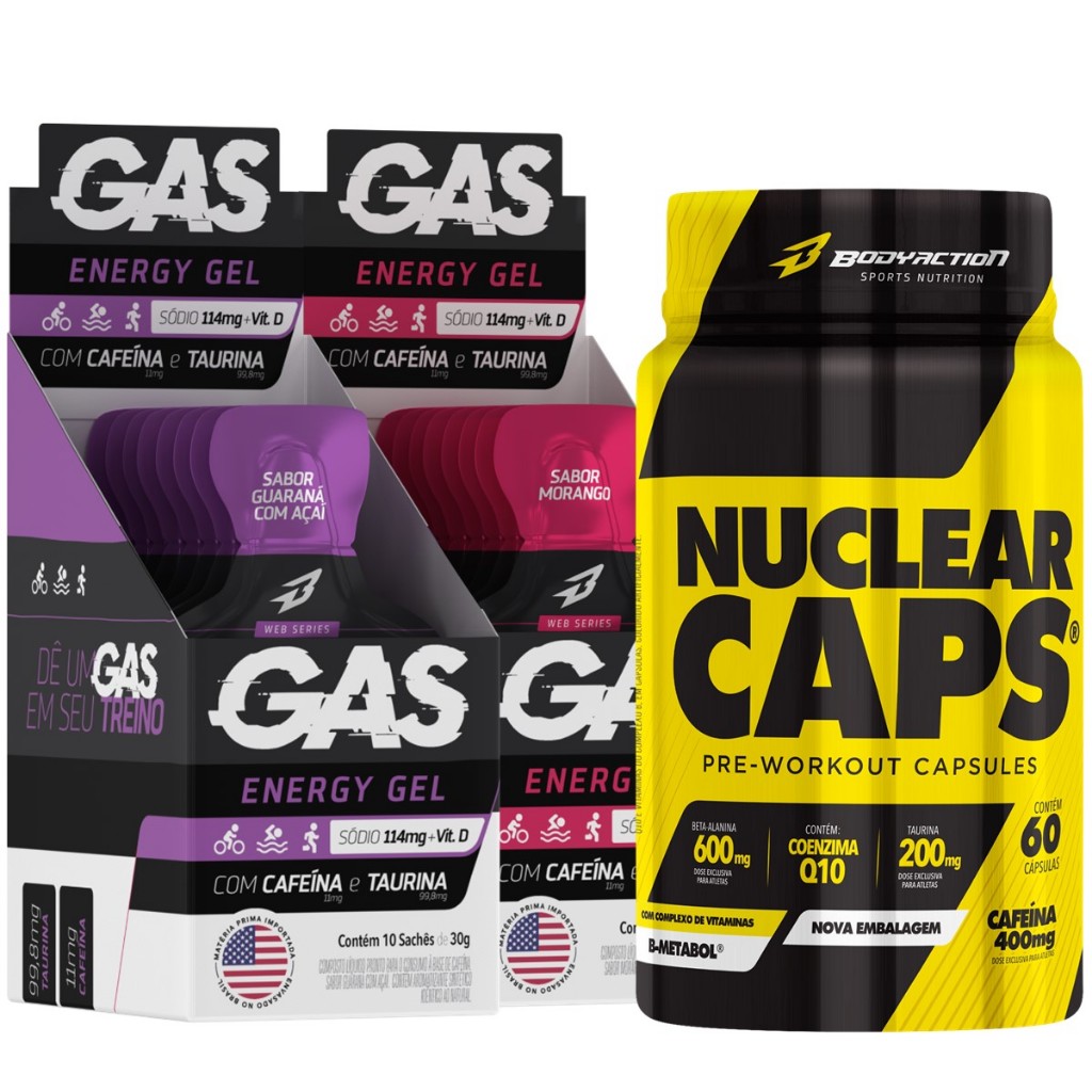 Kit Ciclista 2x Gas Energy Gel 20 Sache + Pré Treino Nuclear