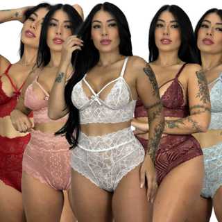 Kit 6 Conjunto sem Bojo Lacradora Renda Calcinha Moda Intima Sutia Lingerie Feminina Alça