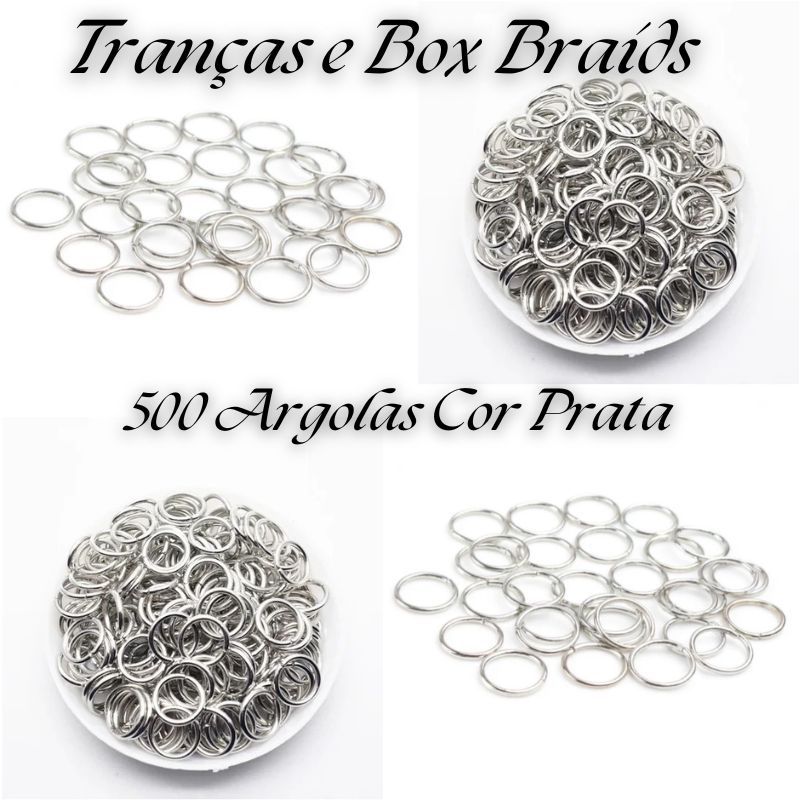 500 Argolinhas Para Tranças Box Braids Argola de Alumínio Prataeada.