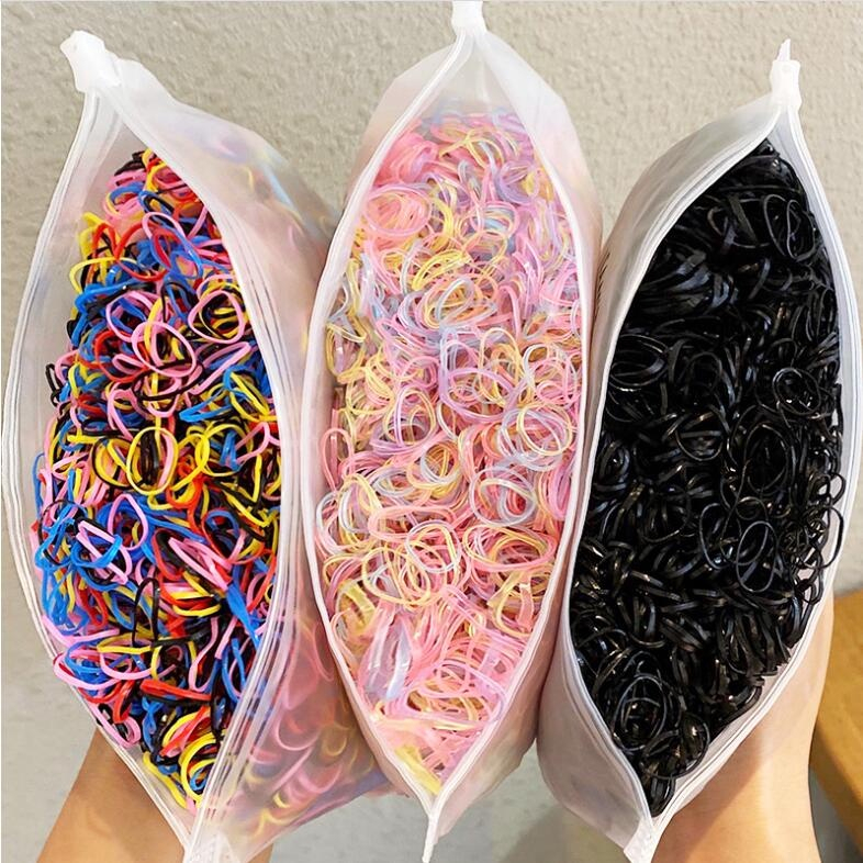 500/1000/2000 Peças Bolsa Elástico De Cabelo Feminino Descartável Multicolorido