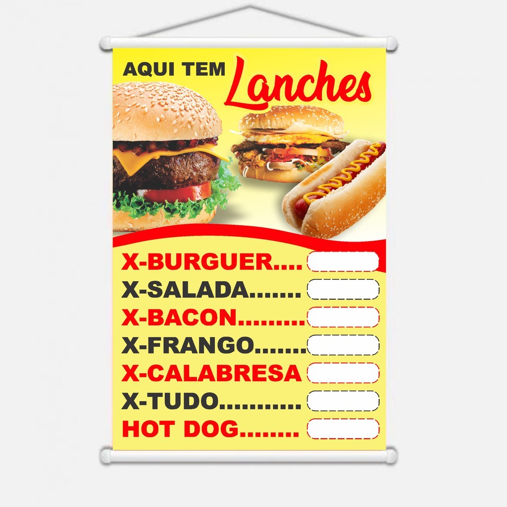 BANNER ARTE PRONTA - AQUI TEM LANCHE em Oferta na Shopee