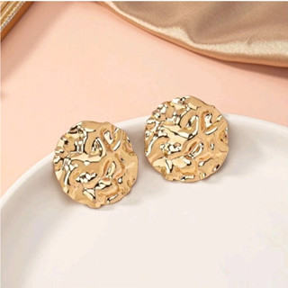 Brinco Feminino Dourado Pequeno Redondo Martelado Amassado Moda de Luxo Elegante 2023