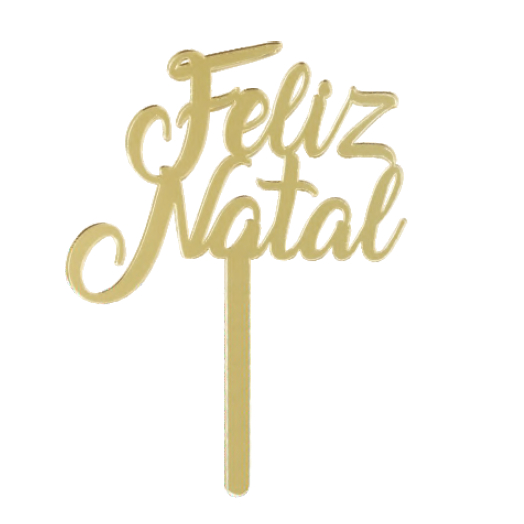 Topo Topper de Bolo Feliz Natal Acrílico Dourado 12 cm Vivarte Inspire sua Festa Loja