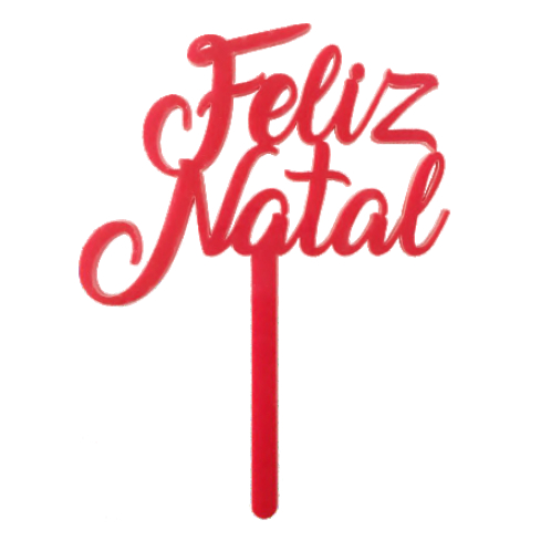 Topo Topper de Bolo Feliz Natal Acrílico Vermelho 12 cm Vivarte - Inspire sua Festa Loja