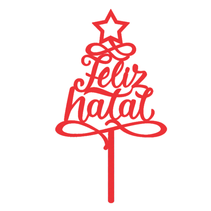 Topo Topper de Bolo Feliz Natal Acrílico Vermelho 20 cm Vivarte - Inspire sua Festa Loja