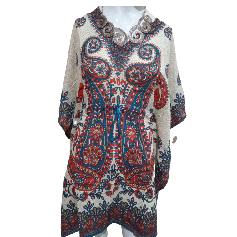 Vestido Kafta Indiano Moda Praia Boho Flores Indiana