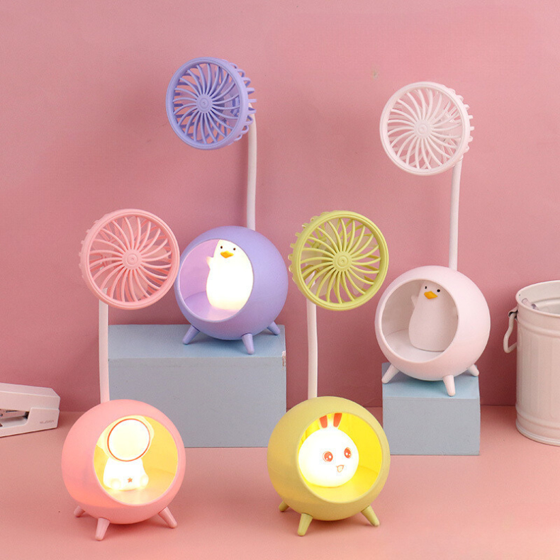 Lâmpada De Mesa Luz Noturna LED Pequena Com Ventilador Estilo Desenho Animado USB