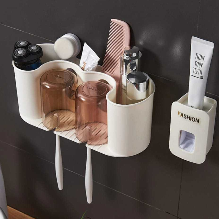 Suporte de Escova de Dente E Dispenser para Banheiro