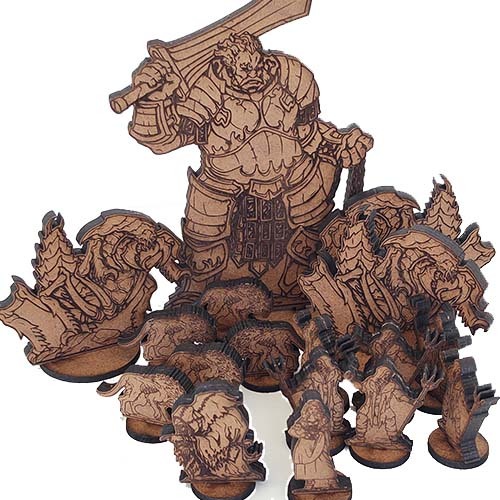 Kit de Miniaturas de RPG: Ataque à Vila da Colina Flamejante. 17 miniaturas feitas em MDF