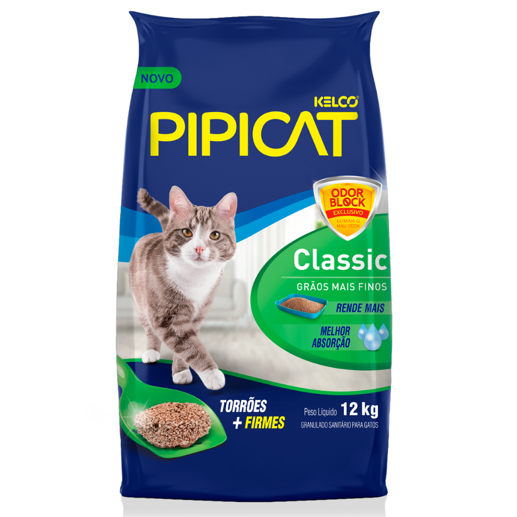Areia Higiênica Pipicat Classic Grãos Finos 12 kg