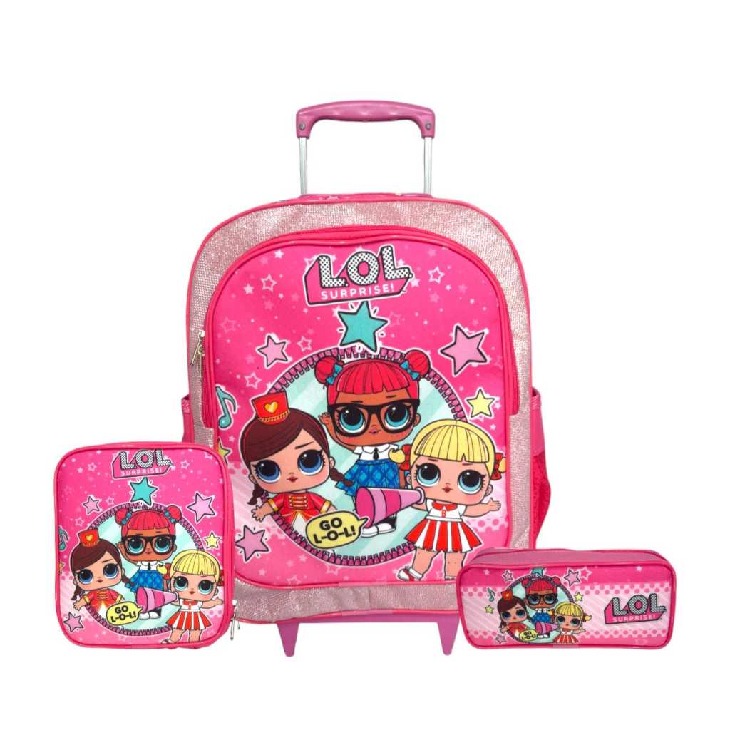 Kit Mochila Infantil Escolar Meninas Rodinhas Boneca Lol Surprise Amigas Tamanho G