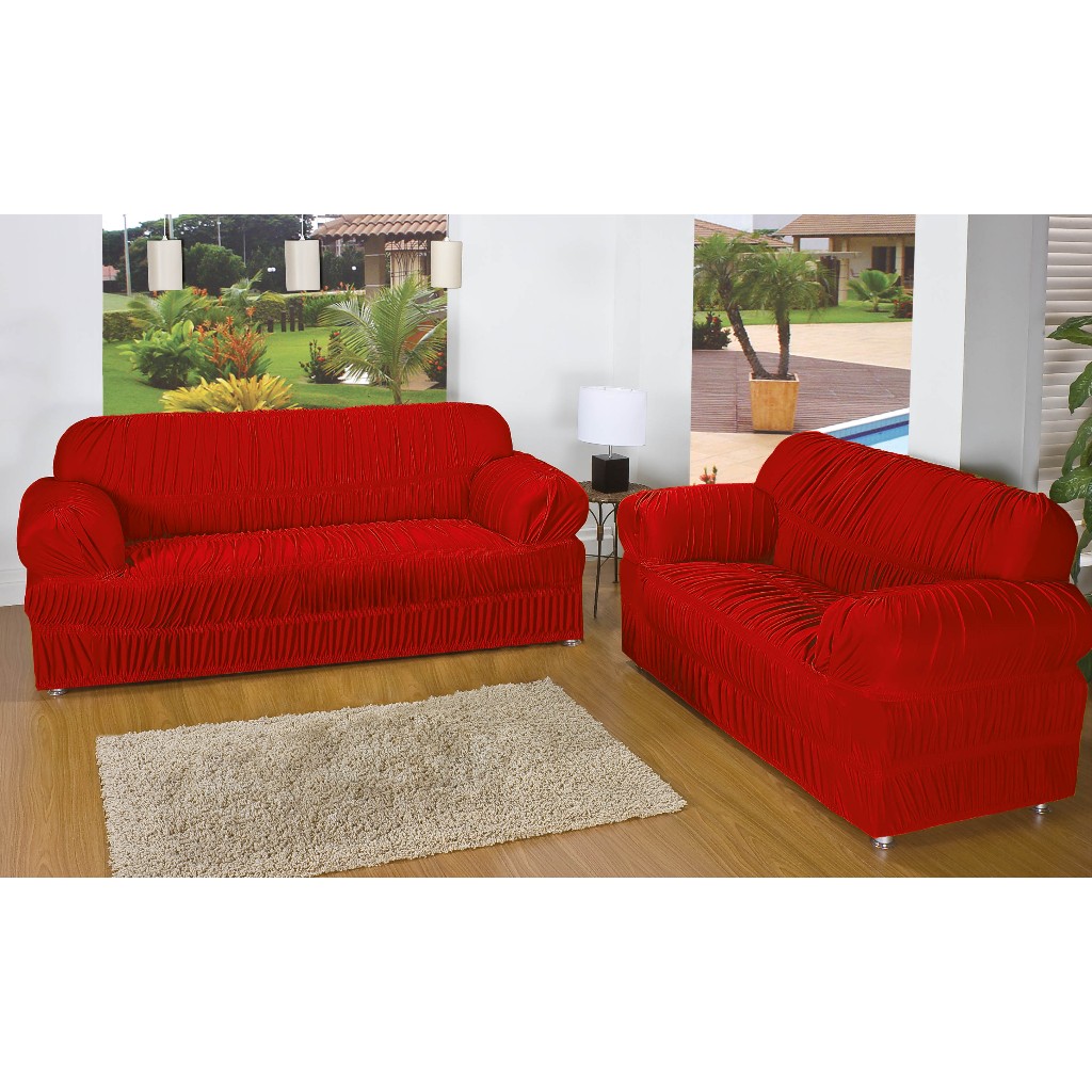 Capa de Sofa para Sala 3x2 Lugares King 28 elasticos