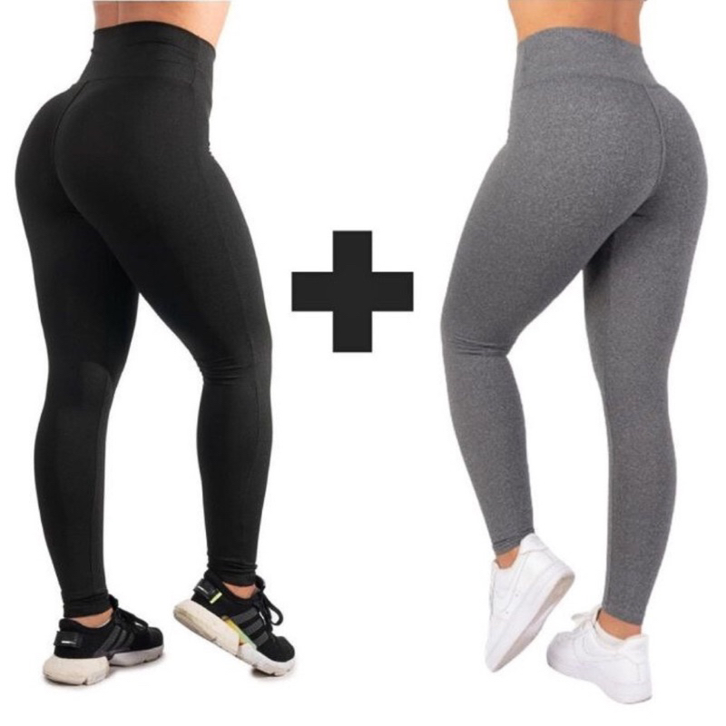 Kit 2 Calcas Leggings Cintura Alta Não Transparente Fitness Academia Calca Leggin