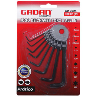 Kit Jogo de Chave Torx e Allen Profissional 8 peças de 1.5 mm até T30 Conjunto Tork Ferramenta Alta Qualidade