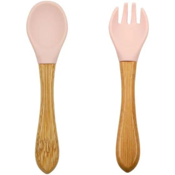 KIT 02 COLHER DE SILICONE COM CABO DE BAMBU