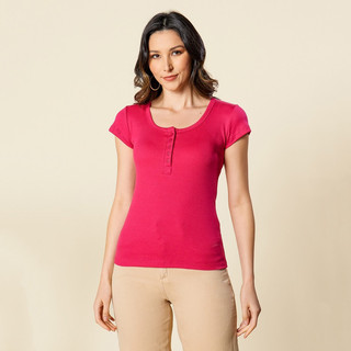 Camiseta T-shirt Blusa Feminina Manga Curta Botões Abrem/tecido Malha Canelada Confortável Moda Verão em Oferta na Shopee