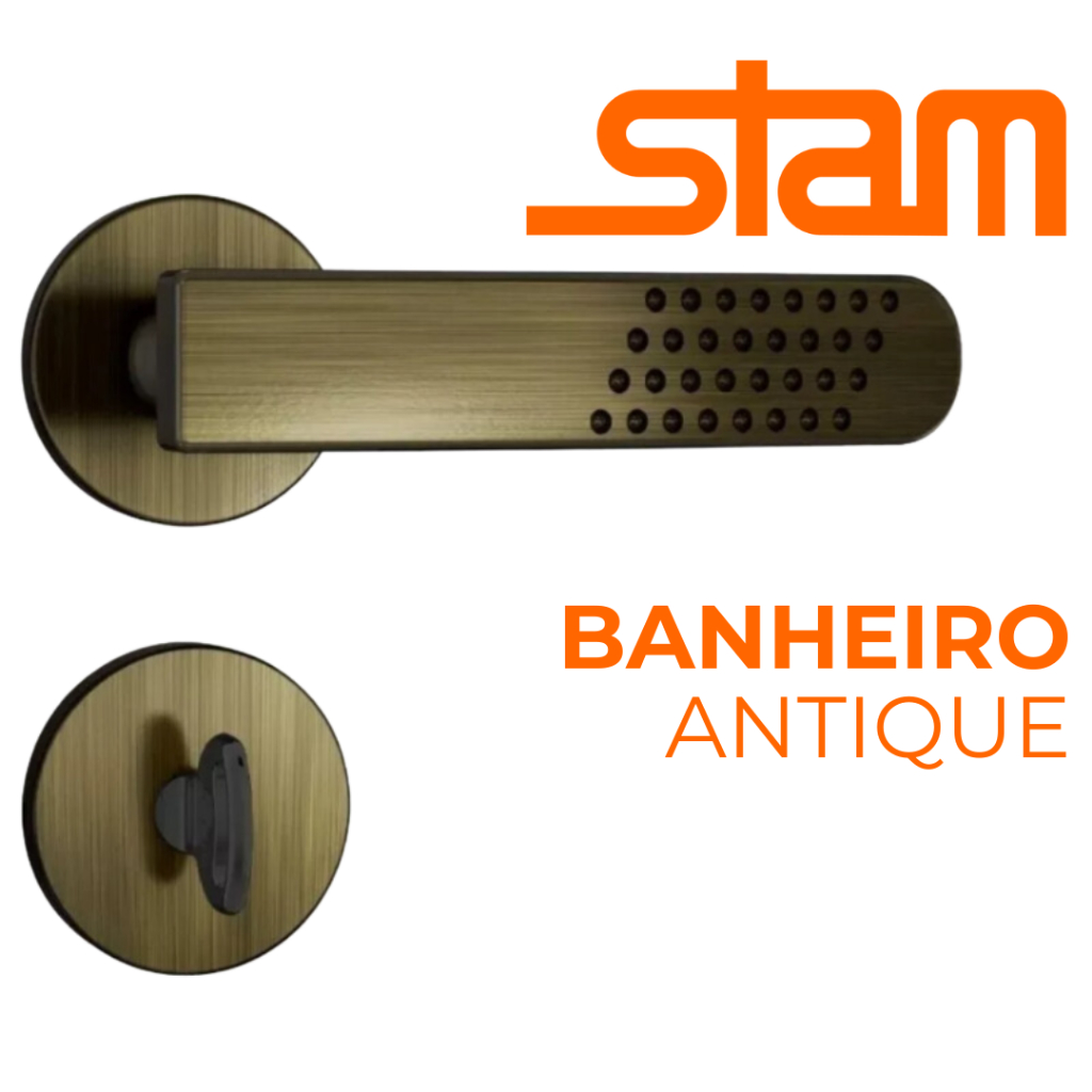 Fechadura Banheiro Chave Fixa Stam 823/21 Porta de Madeira e Alumínio Broca 40mm Antique Redonda