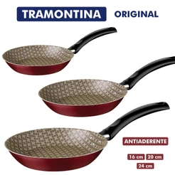 Frigideira Antiaderente 16 20 ou 24cm Tramontina Turim com Textura Paris Starflon Max Vermelha