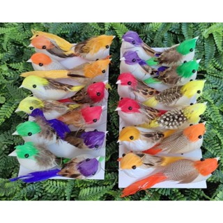 24 Passarinhos 10,5cm Artificiais Pena Natural Coloridos Jardim Festas Decoração