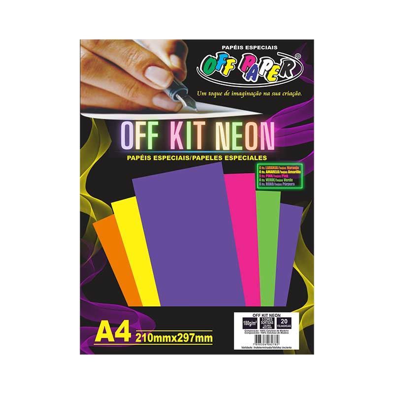 Papel Neon A4 c/20 Folhas Sortidas Offpaper Kit Neon 180g/m² c/5 Cores em Oferta na Shopee