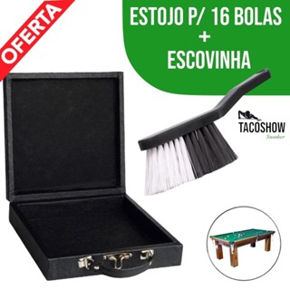 Estojo para 16 Bolas Maleta Numeradas Sinuca Bilhar Snooker + Escova Vassourinha para Pano Tecido Sinuca KIT / Bolas Até 54mm Revestido Preto Estojo de Bola Bilhar