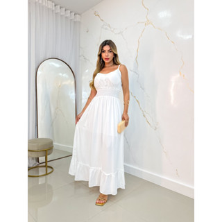 Vestido longo feminino tecido crepe liso com bojo modas LC101