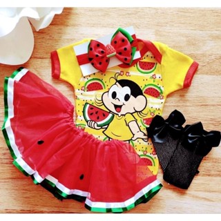 Body Temático Magali Amarelo,com opções de saia,laço e meia,mesversário bebê, ensaio fotógrafico
