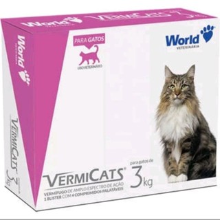 Vermífugo p/ Gatos 3kg Vermicats World 4 comprimidos BLISTER