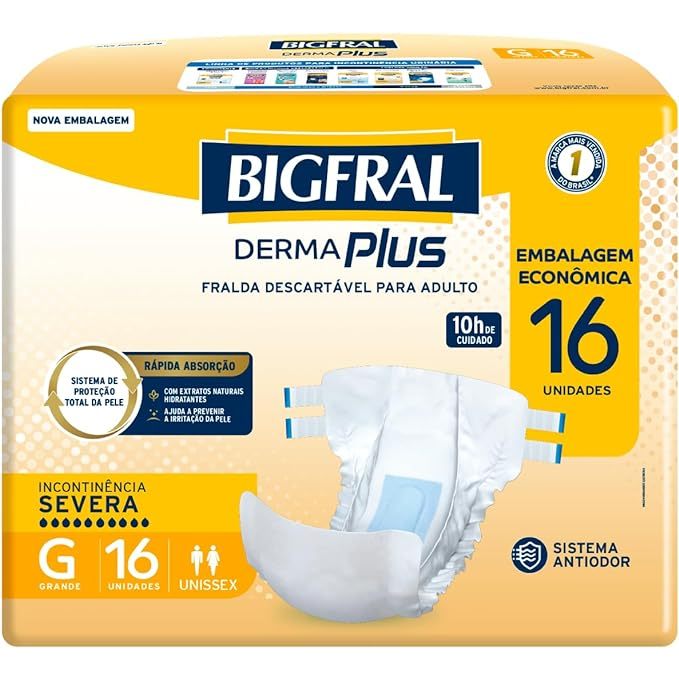 Fralda geriátrica Bigfral DermaPlus tamanho G com 16 unidades