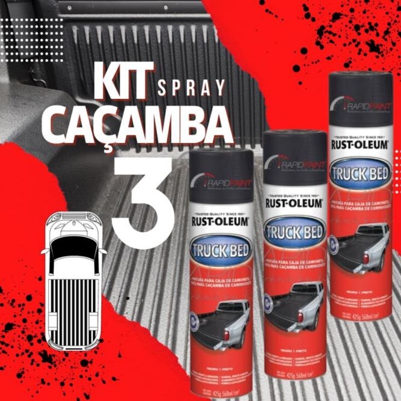 KIT  3 Spray CACAMBA TRUCK BED PRETA TEXTURIZADA ALTA RESISTENCIA RUST Oleum em Oferta na Shopee