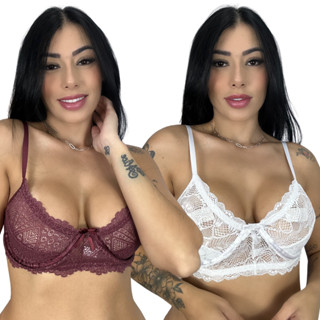 Kit 2 Sutia Feminino Renda sem Bojo com Aro Rendado Lingerie Dia dia Moda Intima