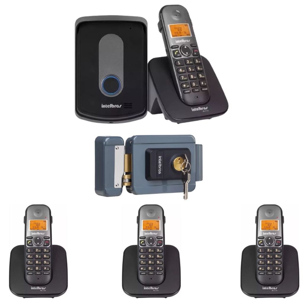 Interfone Porteiro Campainha Sem Fio Intelbras e 3 Ramais Intermos e Fechadura Intelbras