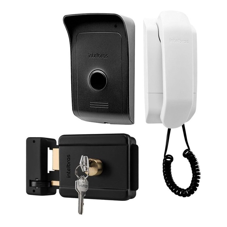 Kit Interfone Porteiro Campainha Intelbras Ipr 1010 Com Fio Interfone e Fechadura Elétrica Fx 500