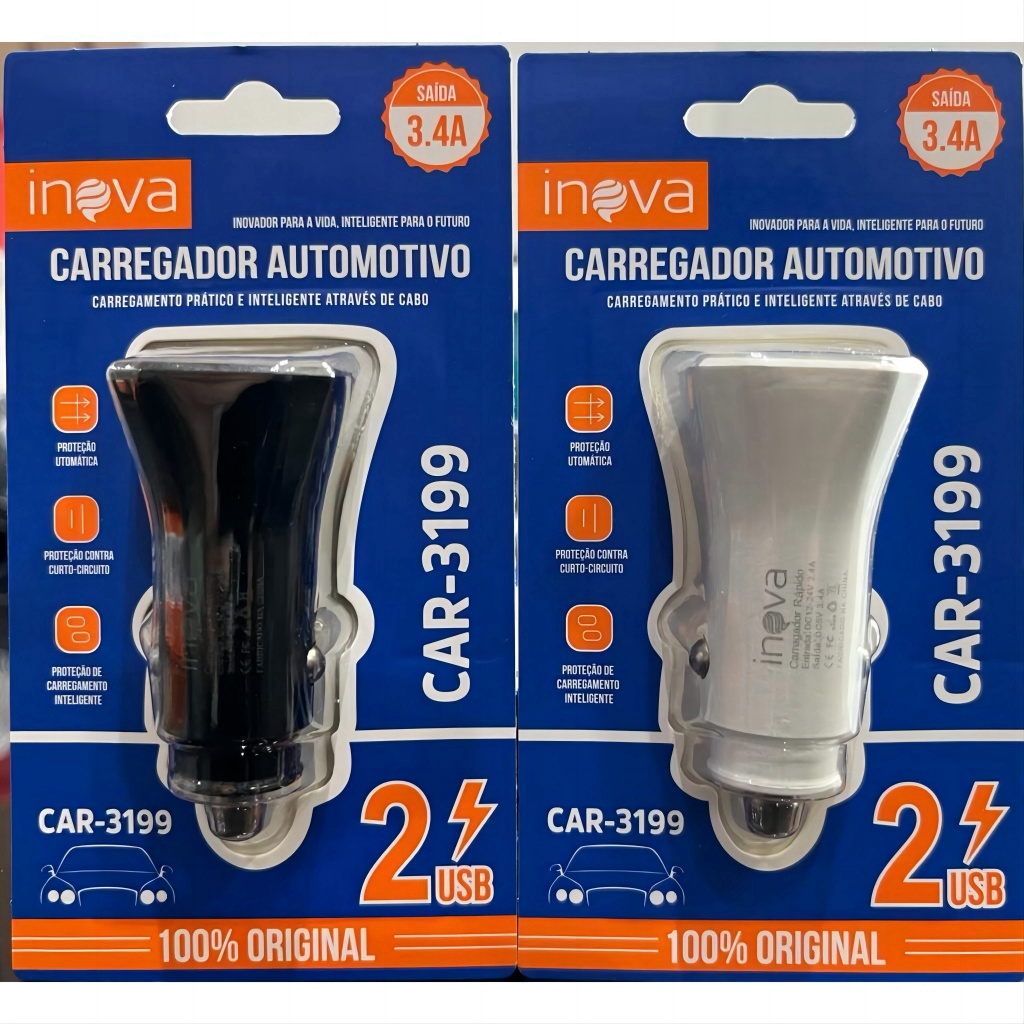 Kit 2/5/8pcs Carregador Inova para Celular Veicular Carro Fonte 2 entradas USB