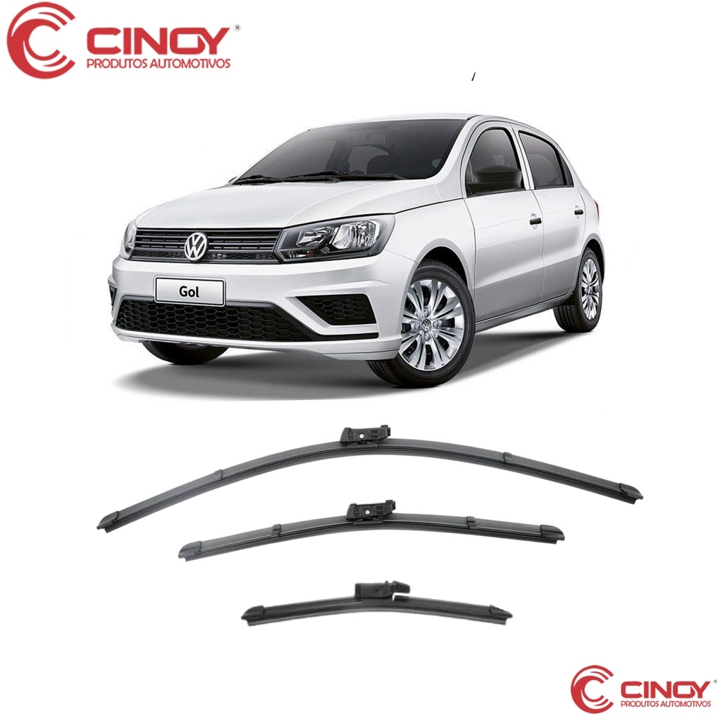 Kit de 3 Palhetas para Limpador de Parabrisa Dianteiro + traseiro para Gol G6 2013 2014 2015 2016
