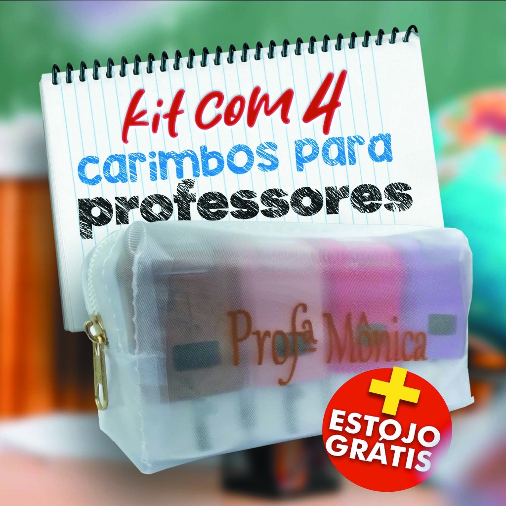 Kit com 4 de Carimbos personalizados para Professores + 1 estojo Gravado com seu nome em Oferta na Shopee