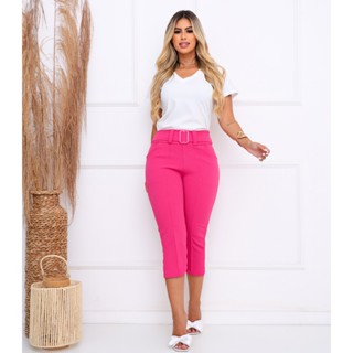 Calça Capri Feminina Malha Crepe Cintura Alta