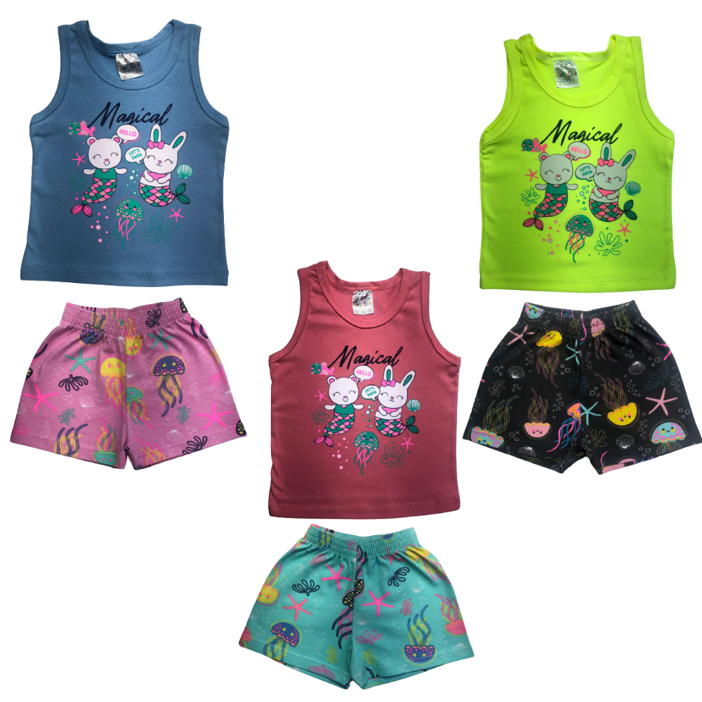 Conjunto Shorts Regata Bebê Menina Estampado Short Infantil Cato Lele Conjuntinho Ref 2241