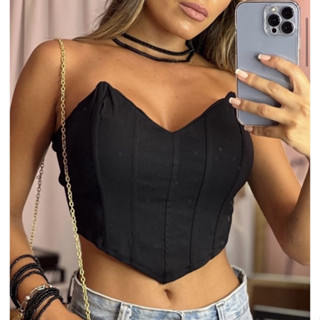 Cropped Top Corselet Anira Morcego Tomara que Caia Corset Varias Cores Corpete